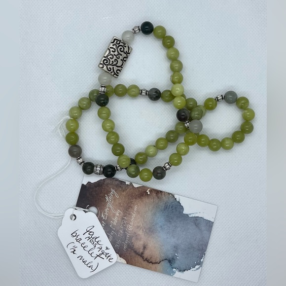 Green, White Jade, Moss Agate Half Mala - Picture 3 of 3